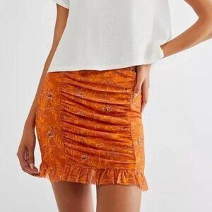 FREE PEOPLE Orange Floral Romi Mesh Skirt Size XL